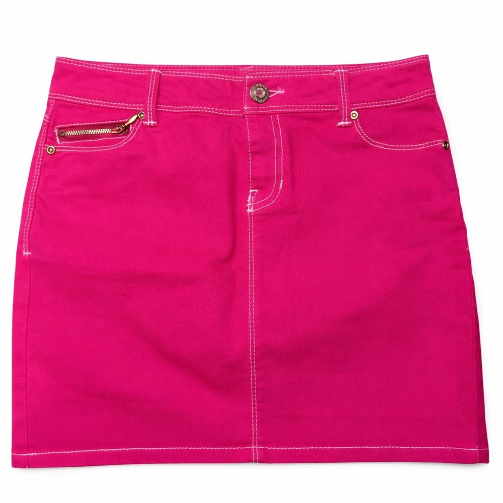 Caché Hot Pink Denim Mini Skirt | Size 0 | Stretch Cotton | Y2K Barbiecore